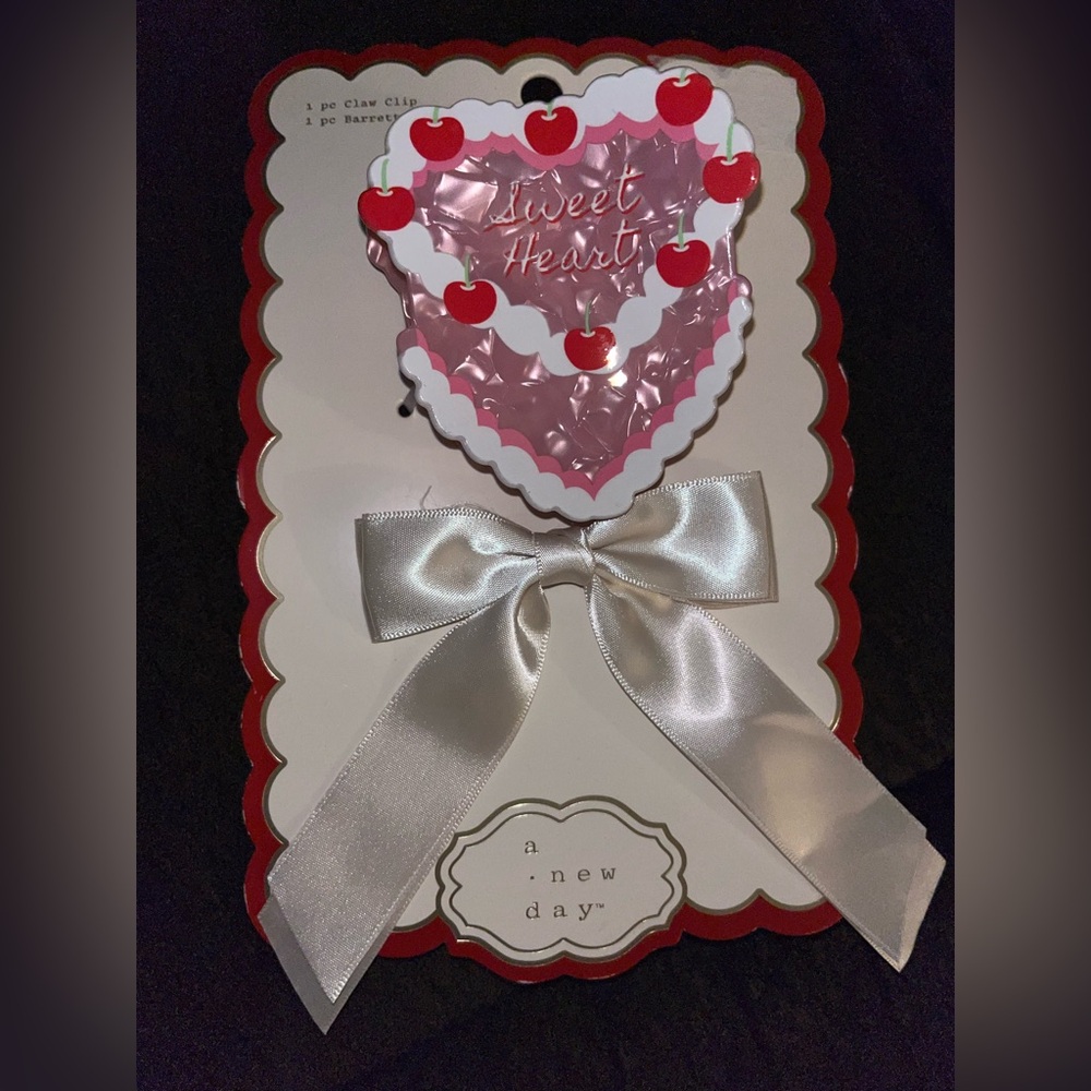 a new day Pink and Red Heart Hair Clips NWT